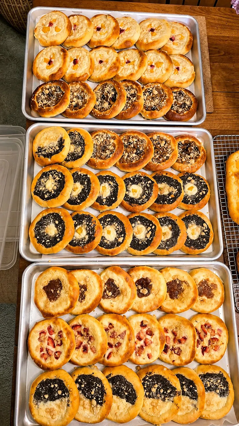 Trays of fresh Czech kolache pastries