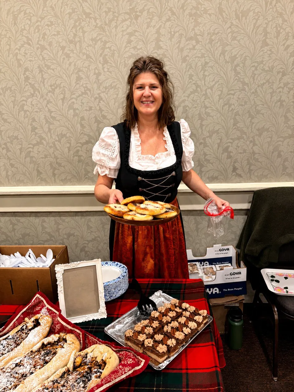 Petra in traditional Czech dirndl at a Christmas event